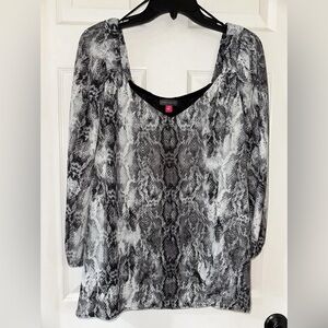 Vince Camuto 2X 3/4 Sleeve V-Neck Lined Blouse Python Gray Multi NEW - SEE NOTE